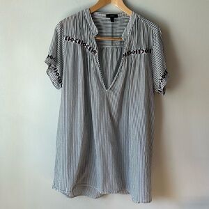 J Crew striped v neck tunic with embroidery size xl
